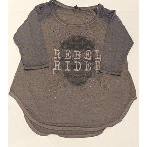 Rock and Republic Studded Skull 3/4 Sleeve Baseball Style Shirt 1X NEW NWOT XL